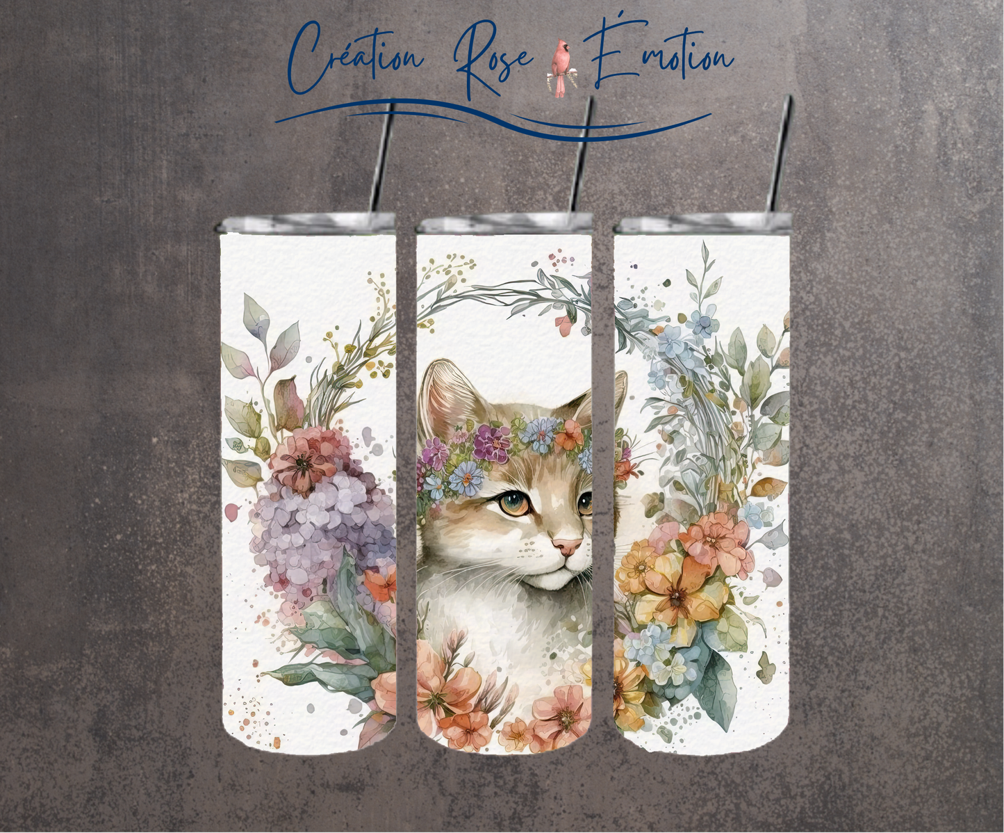 Tumbler isotherme "Chaton fleuri" 20 oz