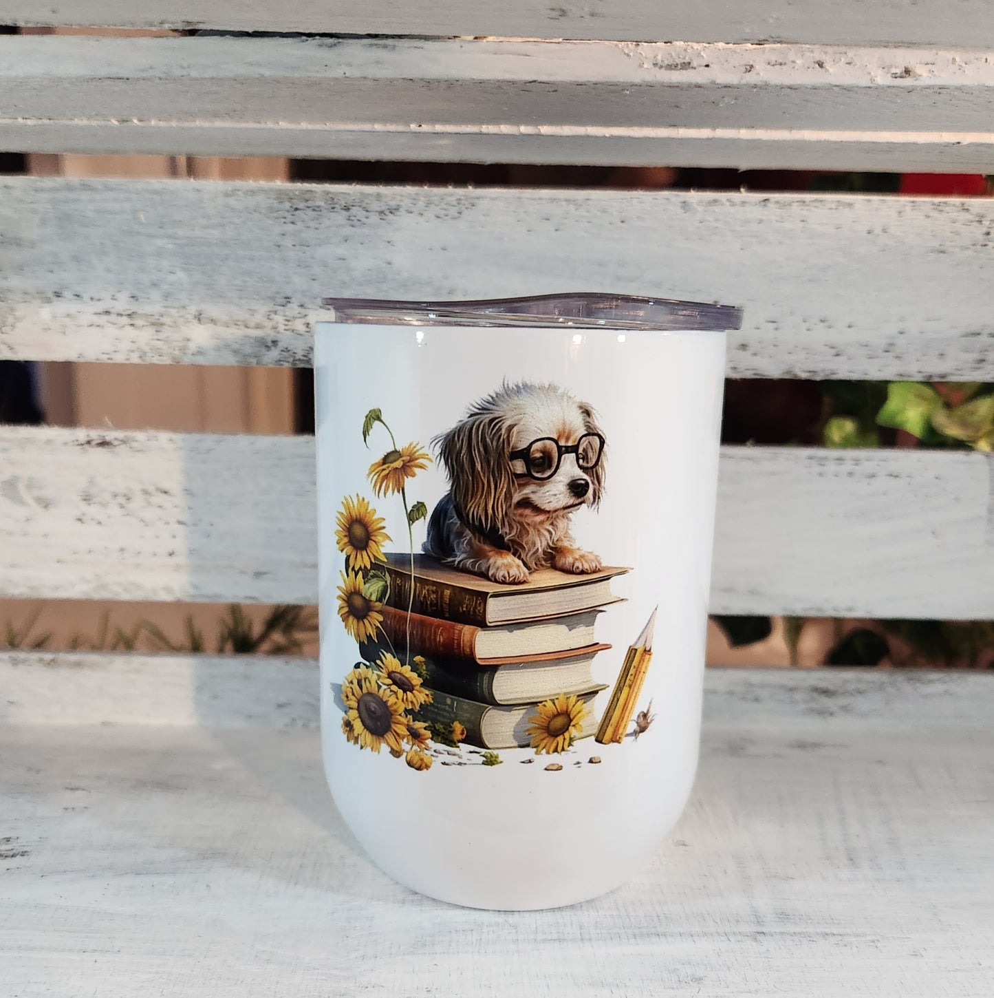 Verre à vin isotherme "Chien lecteur" 12oz