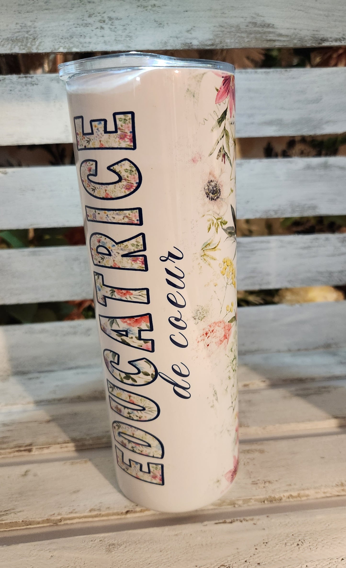 Tumbler isotherme "Éducatrice fleurie" 20 oz