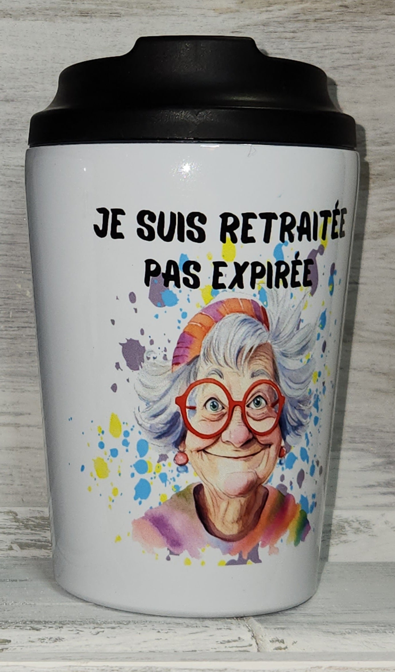 Verre à café isotherme "Retraitée Féminin " 12oz