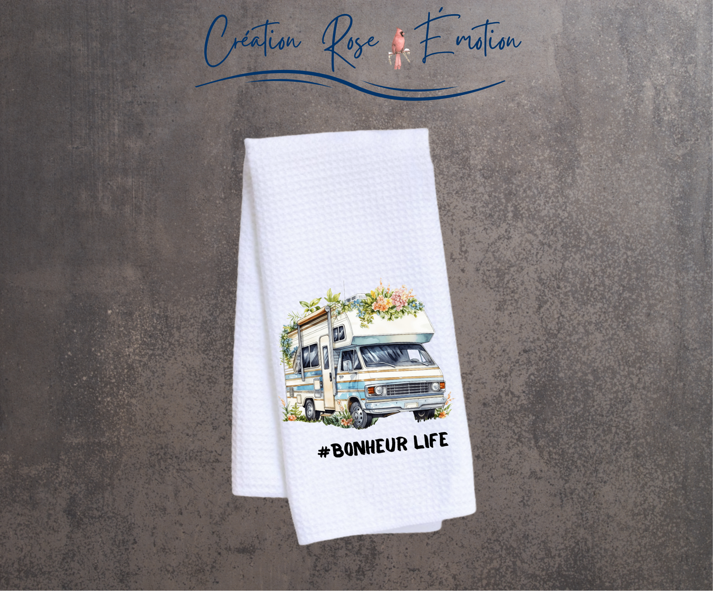 Linge vaisselle "Camping bonheur life"