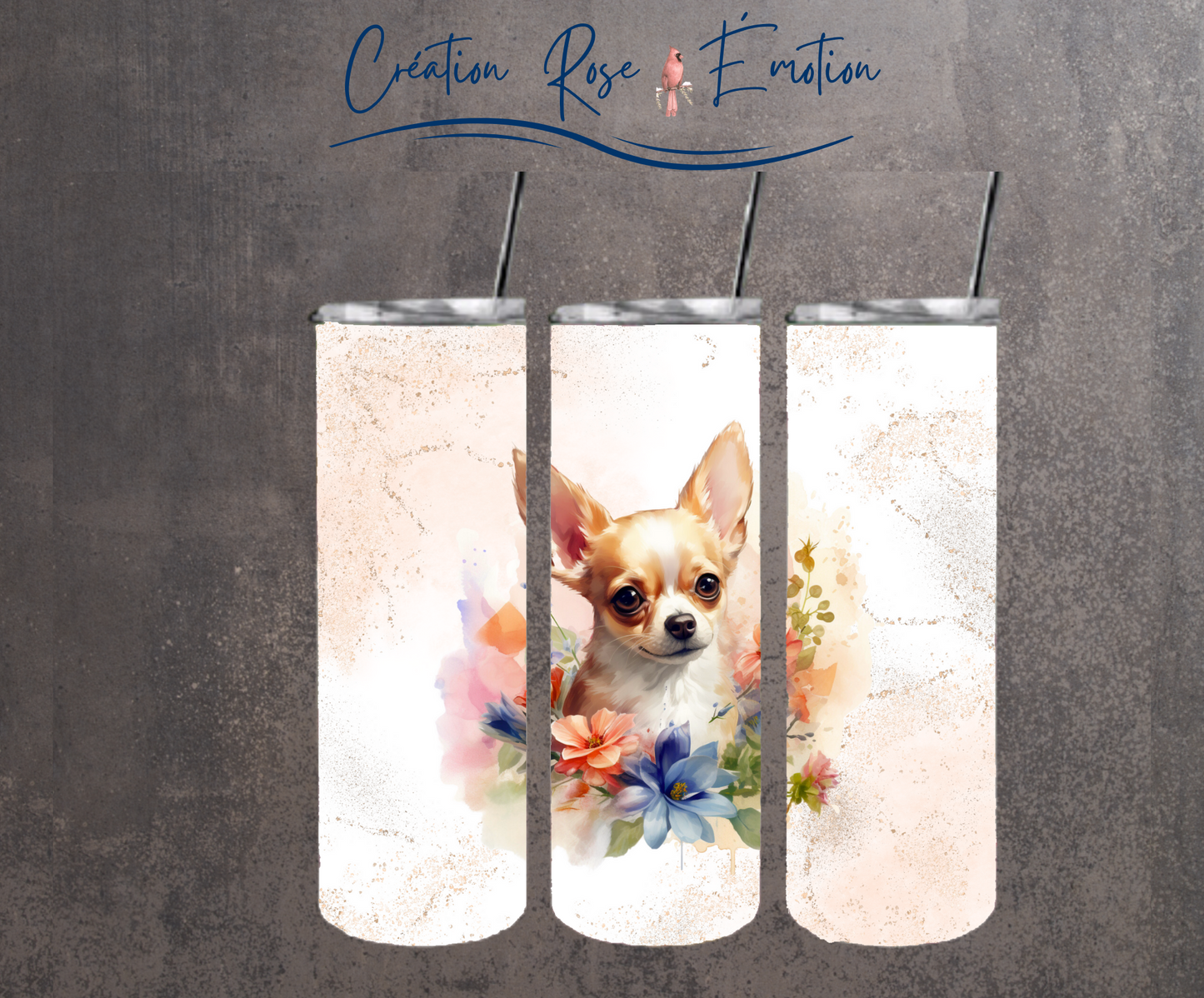 Tumbler isotherme "Chihuahua fleuri" 20 oz