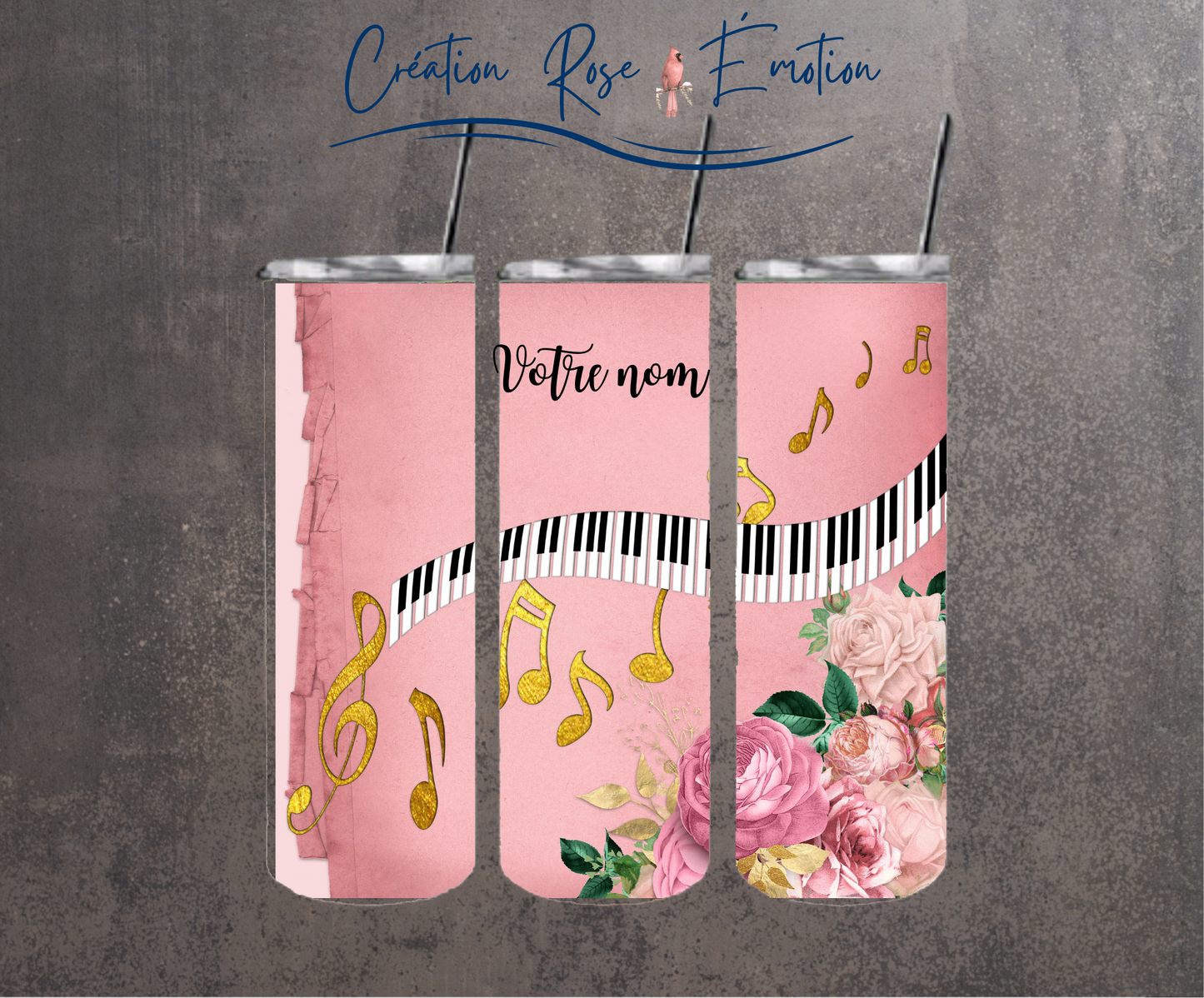 Tumbler isotherme "Musique en rose " 20 oz