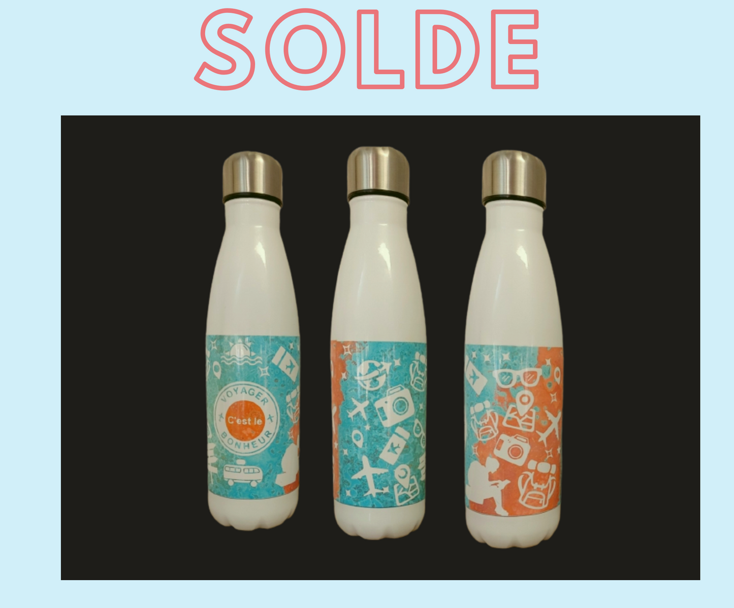 z-Bouteille d'eau isotherme "Voyage bonheur" 16oz