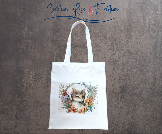 Sac en toile Chaton Fleuri