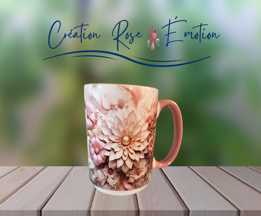 Tasse "3D fleurie rose" 15 oz