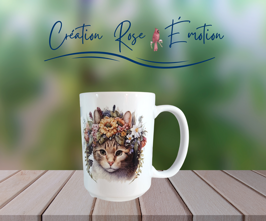 Tasse "Chaton tout en fleur" 15 oz