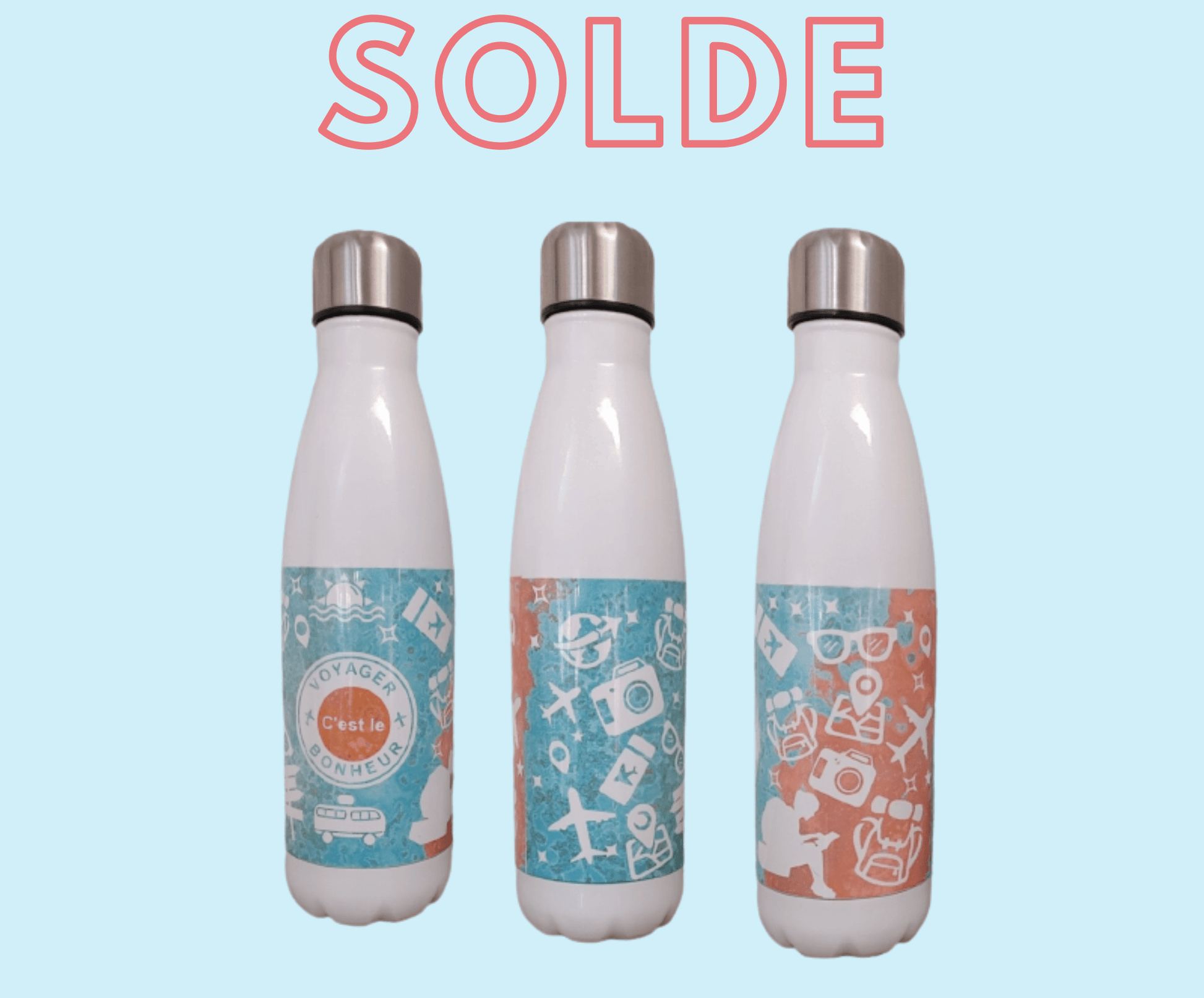 z-Bouteille d'eau isotherme "Voyage bonheur" 16oz.